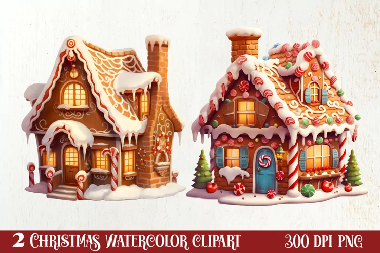 Watercolor Gingerbread House Clipart, Gingerbread