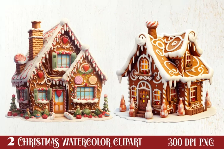 Watercolor Gingerbread House Clipart, Gingerbread