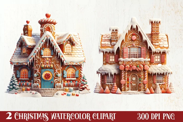 Watercolor Gingerbread House Clipart, Gingerbread