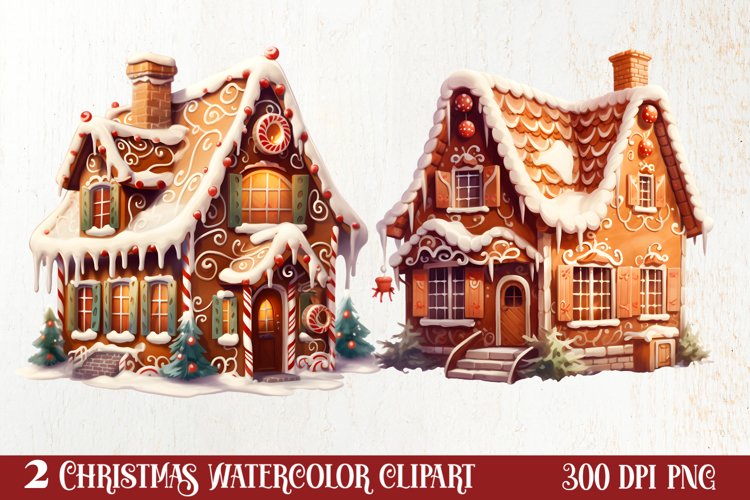 Watercolor Gingerbread House Clipart, Gingerbread