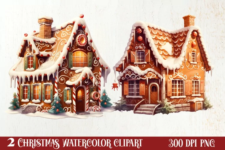 Watercolor Gingerbread House Clipart, Gingerbread