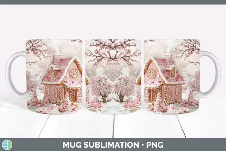 Watercolor Gingerbread House Mug Wrap Sublimation Coffee Cup