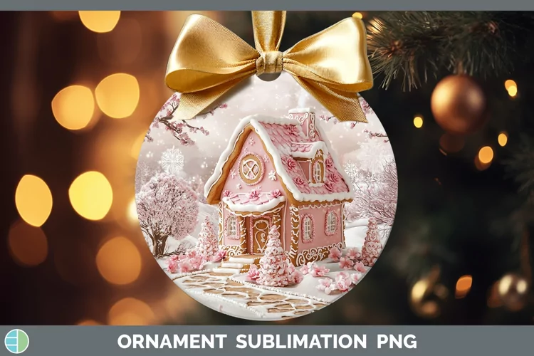 Watercolor Gingerbread House Ornament Sublimation Bauble Des