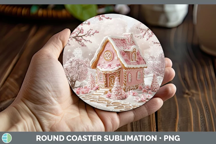 Watercolor Gingerbread House Round Coaster Sublimation Coast