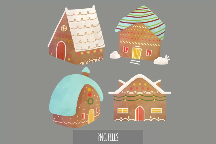 Watercolor Gingerbread House Set