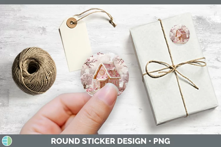 Watercolor Gingerbread House Stickers | Round Labels Designs