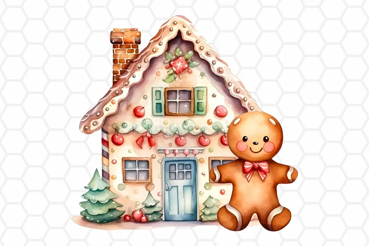 Watercolor Gingerbread House Clipart, Sublimation PNG