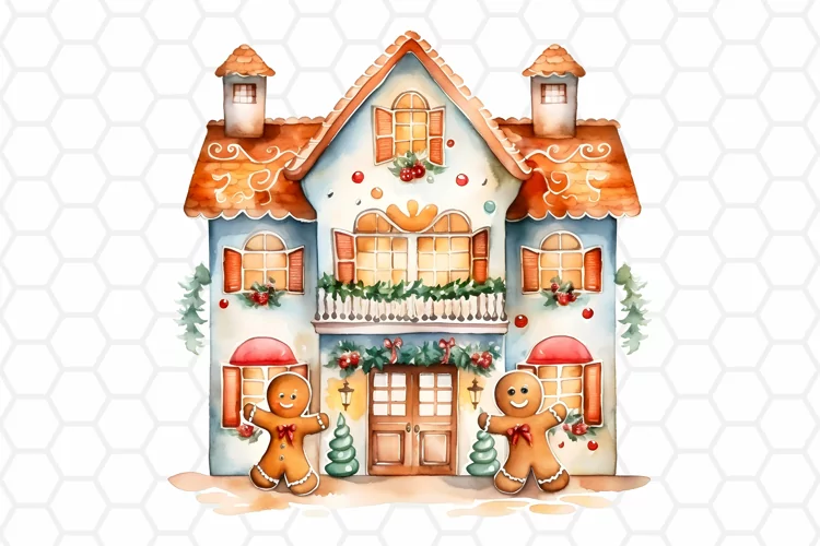 Watercolor Gingerbread House Clipart, Sublimation PNG