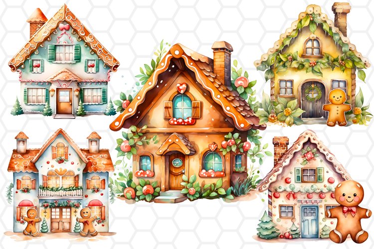 Watercolor Gingerbread House Sublimation Cliparts 