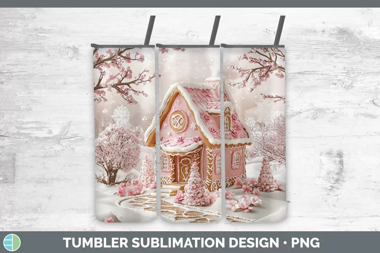 Watercolor Gingerbread House Tumbler Sublimation 20 oz Skinn