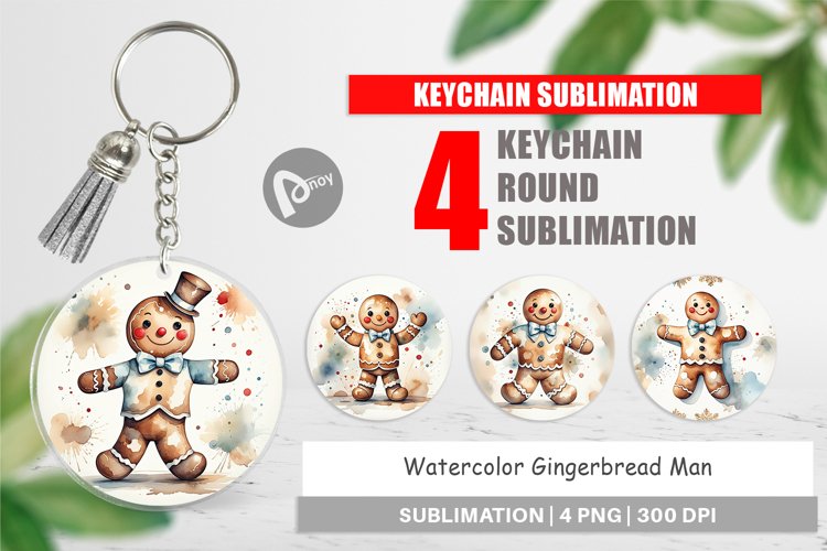 Keychain Watercolor Gingerbread Man