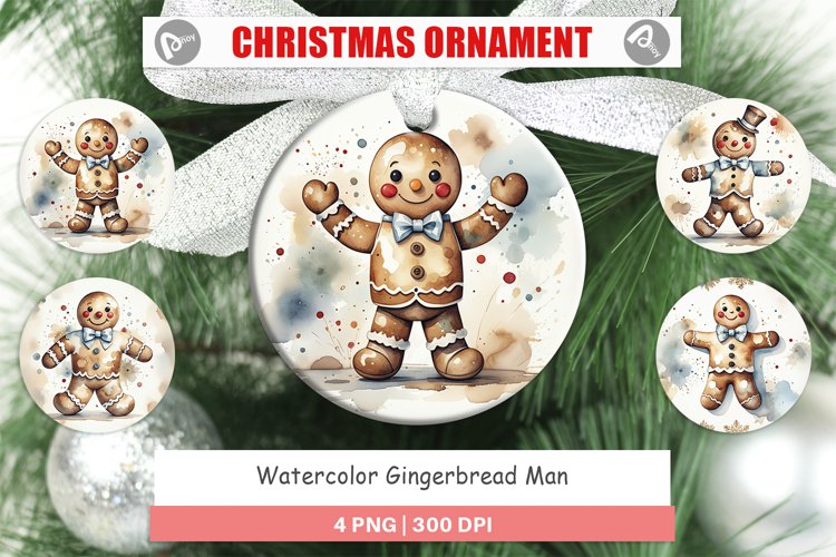 Christmas Ornaments Watercolor Gingerbread Man