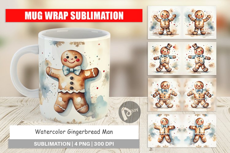 Mug Wrap Design Watercolor Gingerbread Man