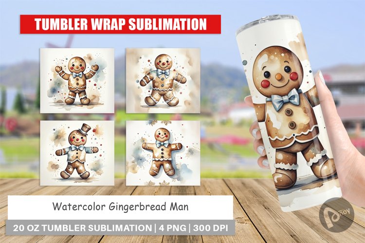 Tumbler Wrap Watercolor Gingerbread Man