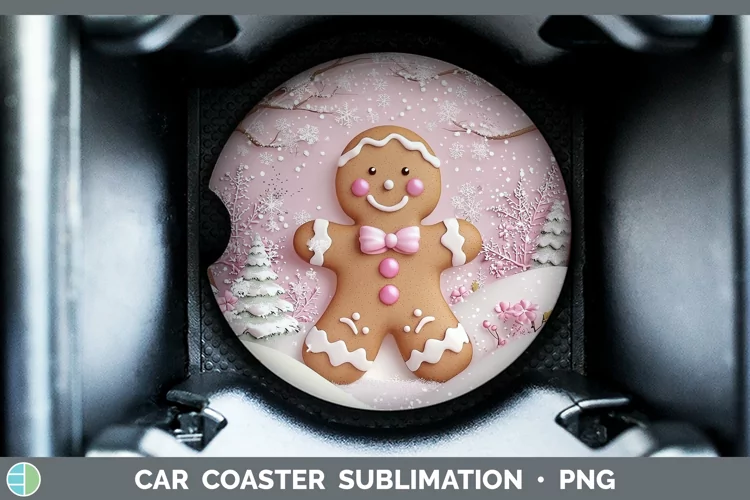 Watercolor Gingerbread Man Car Coaster Sublimation Designs