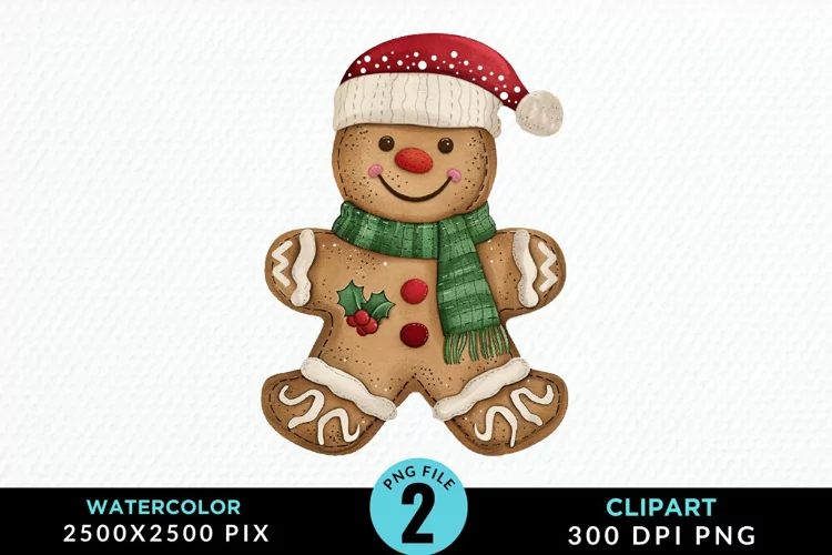 Watercolor Gingerbread Man Art Clipart