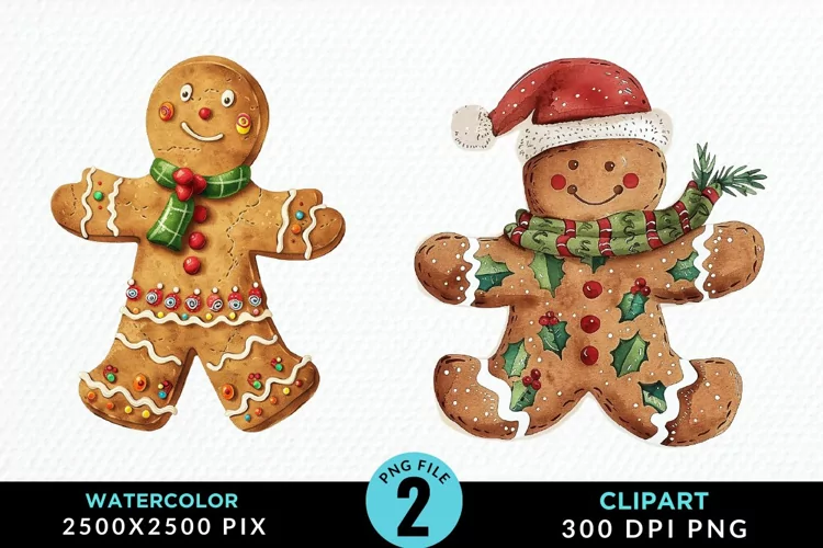 Watercolor Gingerbread Man Art Clipart