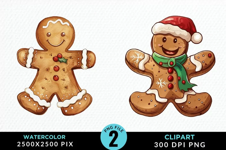 Watercolor Gingerbread Man Art Clipart