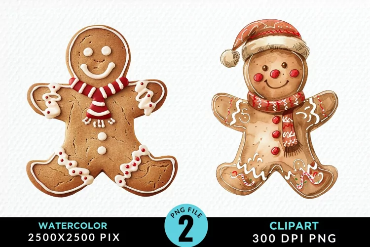 Watercolor Gingerbread Man Art Clipart