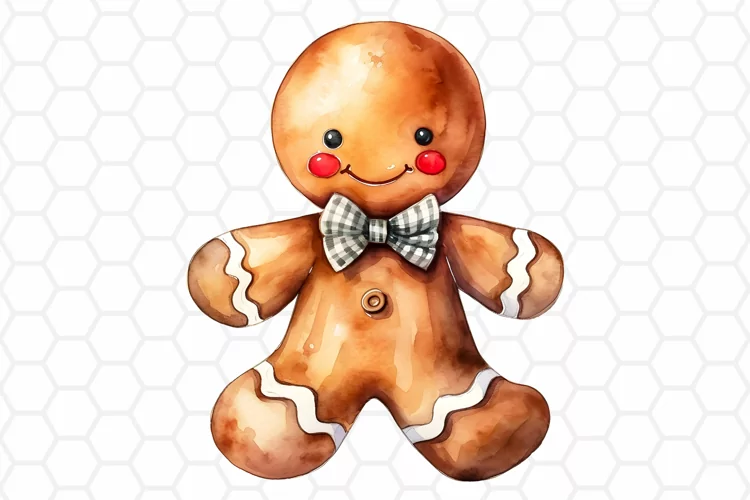Watercolor Gingerbread Man Clipart, Sublimation PNG