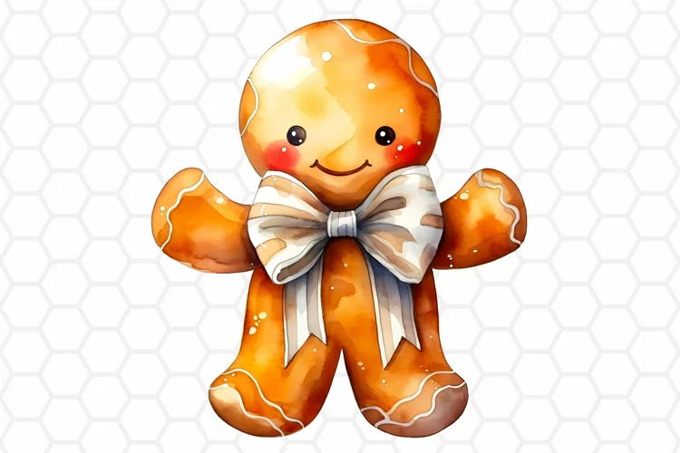 Watercolor Gingerbread Man Clipart, Sublimation PNG
