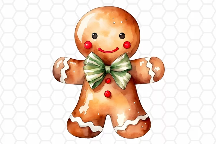 Watercolor Gingerbread Man Clipart, Sublimation PNG