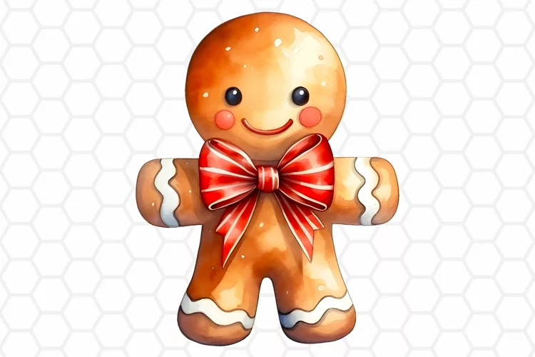 Watercolor Gingerbread Man Clipart, Sublimation PNG