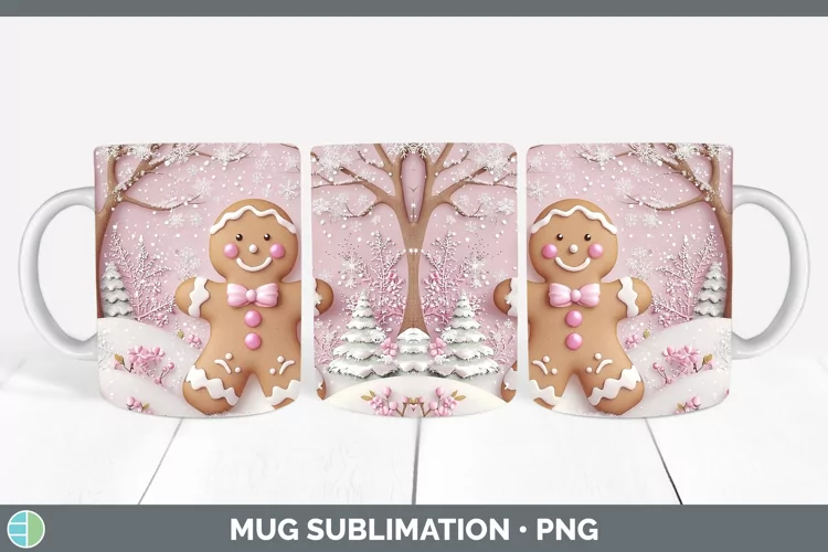 Watercolor Gingerbread Man Mug Wrap Sublimation Coffee Cup D