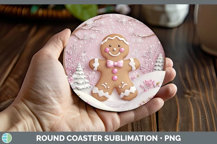 Watercolor Gingerbread Man Round Coaster Sublimation Coaster