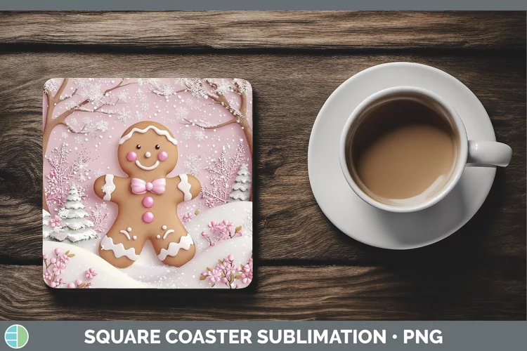 Watercolor Gingerbread Man Square Coaster Sublimation Coaste