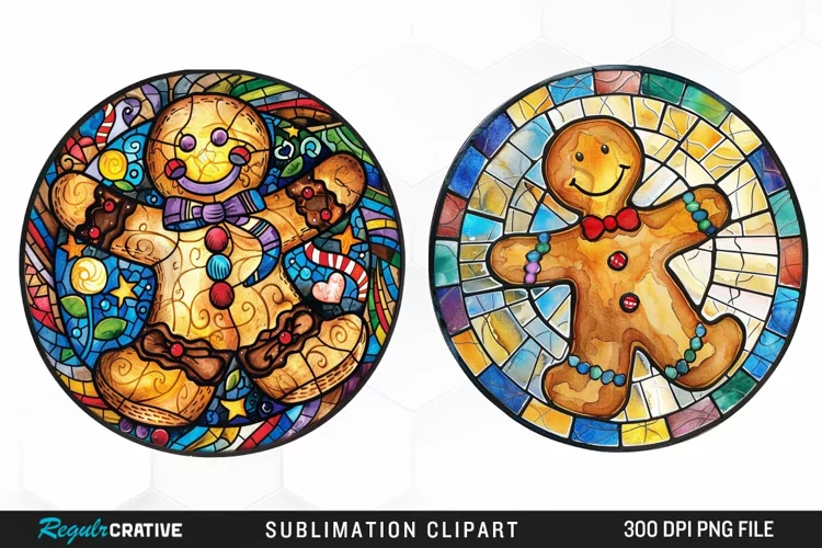 Stained Glass Gingerbread Man Graphics Clipart
