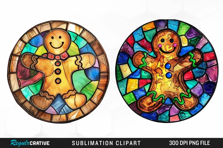 Stained Glass Gingerbread Man Graphics Clipart