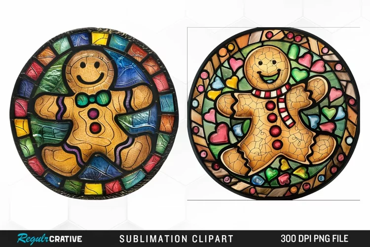 Stained Glass Gingerbread Man Graphics Clipart