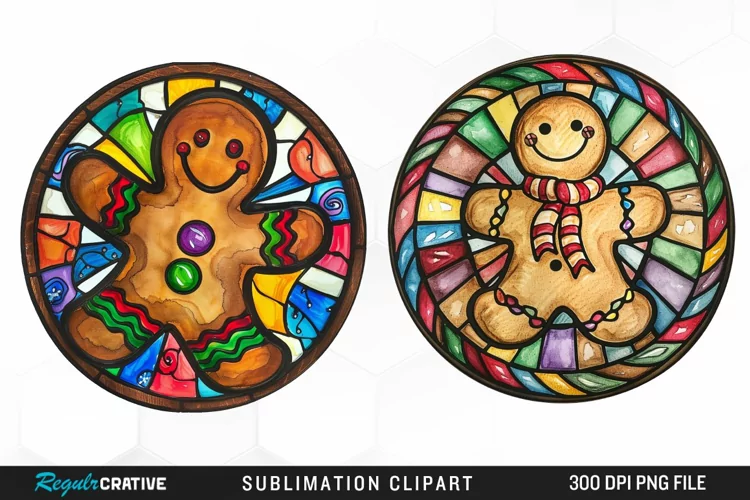 Stained Glass Gingerbread Man Graphics Clipart