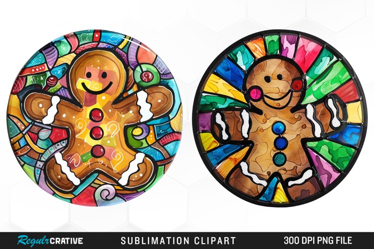 Stained Glass Gingerbread Man Design Clipart example image 1