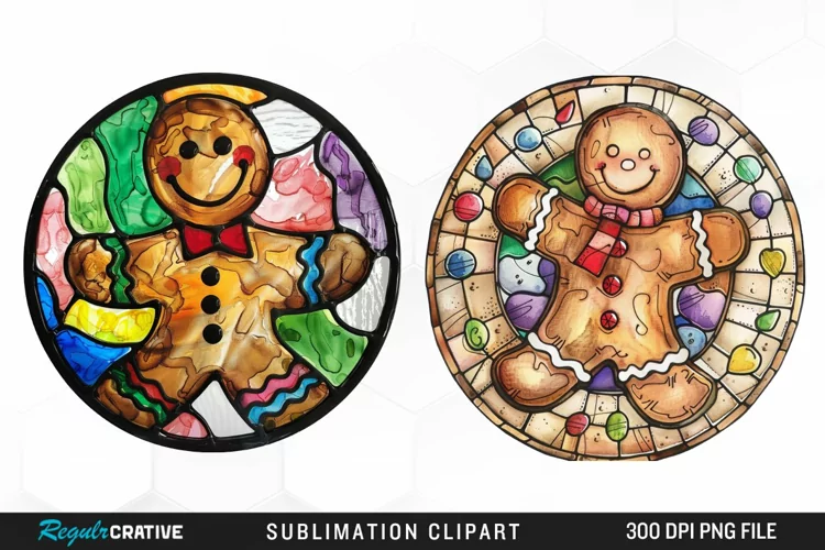 Stained Glass Gingerbread Man Graphics Clipart