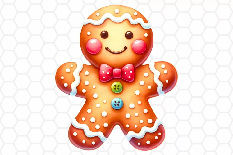 Watercolor Gingerbread Man Clipart, Sublimation PNG