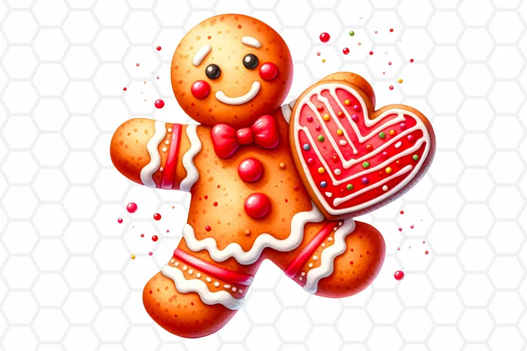 Watercolor Gingerbread Man Clipart, Sublimation PNG