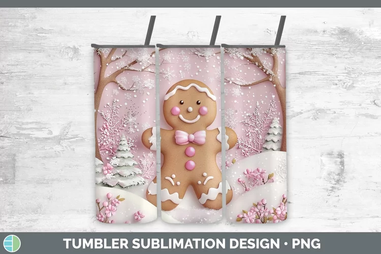 Watercolor Gingerbread Man Tumbler Sublimation 20 oz Skinny