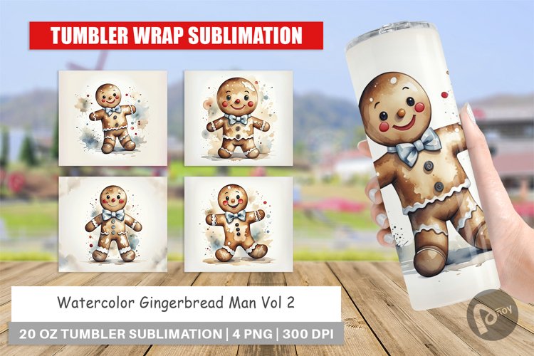 Tumbler Wrap Watercolor Gingerbread Man