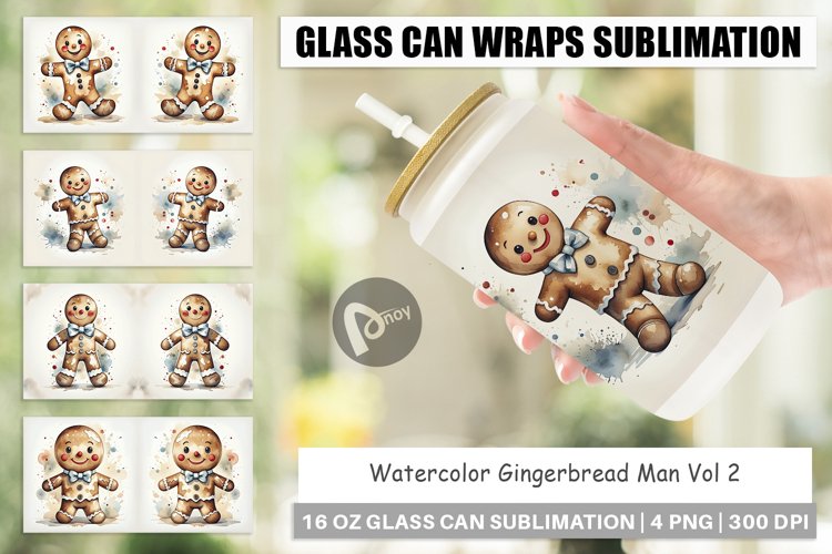 Glass Can Wraps Watercolor Gingerbread Man