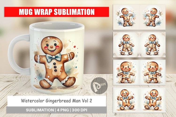 Mug Wrap Design Watercolor Gingerbread Man