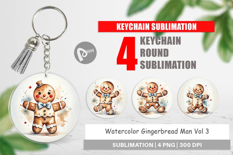 Keychain Watercolor Gingerbread Man
