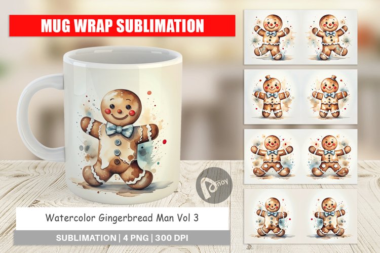 Mug Wrap Design Watercolor Gingerbread Man