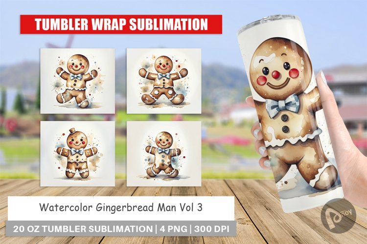 Tumbler Wrap Watercolor Gingerbread Man