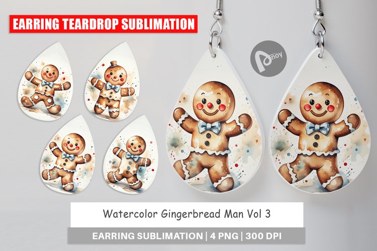 Earring Teardrop Watercolor Gingerbread Man