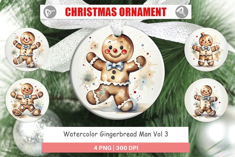 Christmas Ornaments Watercolor Gingerbread Man