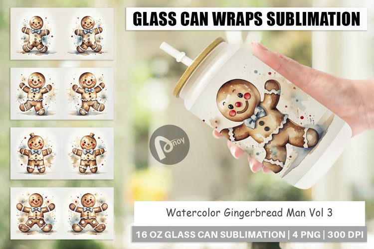 Glass Can Wraps Watercolor Gingerbread Man