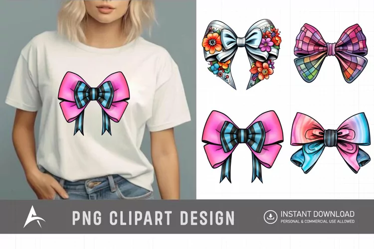 Watercolor Gingham Bows Clipart