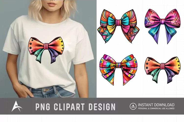 Watercolor Gingham Bows Clipart